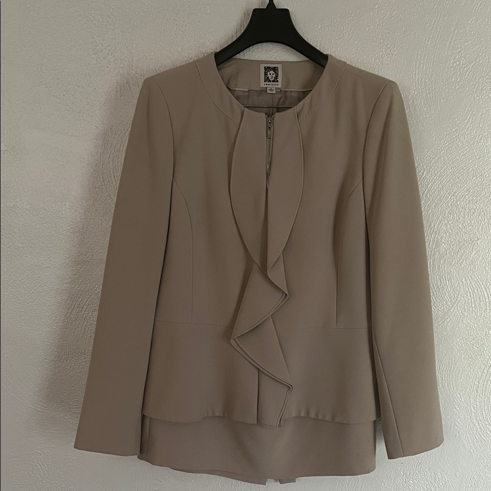 Anne Klein Ruffle Front Tan Blazer